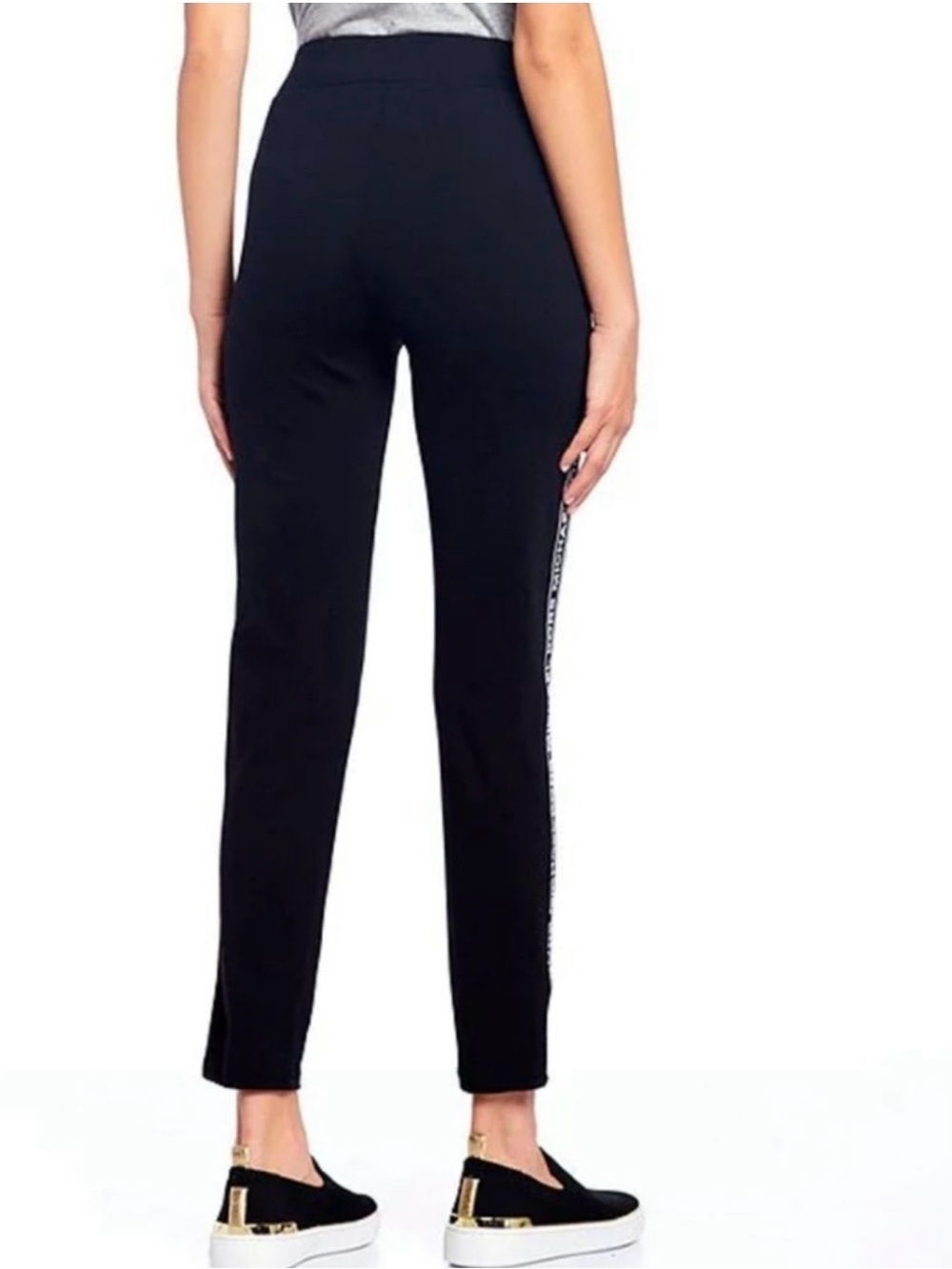 Michael Kors Logo Tape Leggings Black Size L Stretch Pull-On - Picture 2 of 5